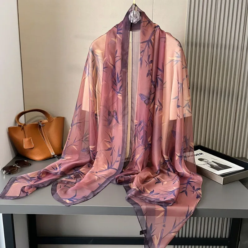 女性シフォンスカーフファッションレジャー日焼け止め枝柄ロングショール多用途エレガントなミニマリストレトロ女性スカーフ