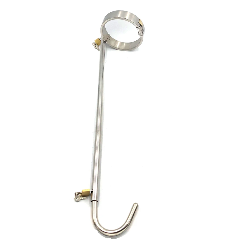 Adjustable Stainless Steel Forced Straight Body Bar Fixed Lock Neck Collar  Anal Hook Erotic Products Sex Toys for Couple