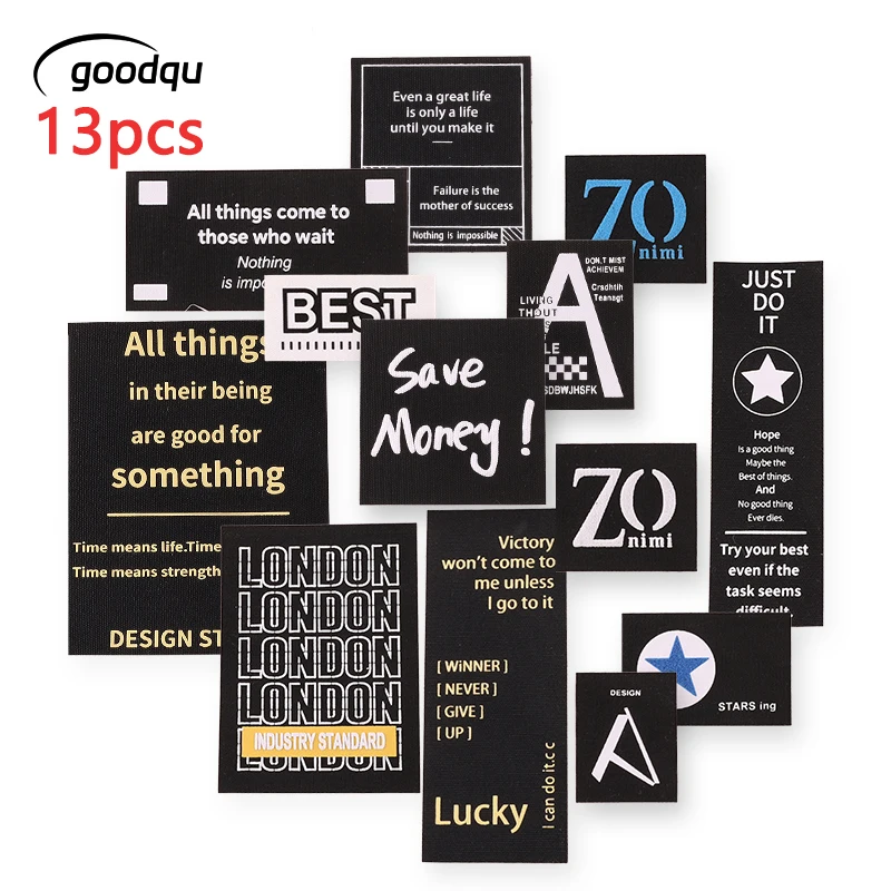 13 Stück schwarze Buchstaben-Aufkleber, selbstklebende Bügelbilder für Kleidung, Glücksbringer-Aufkleber-Set, Parches, DIY-Jacken, Großpackung – Detail 1