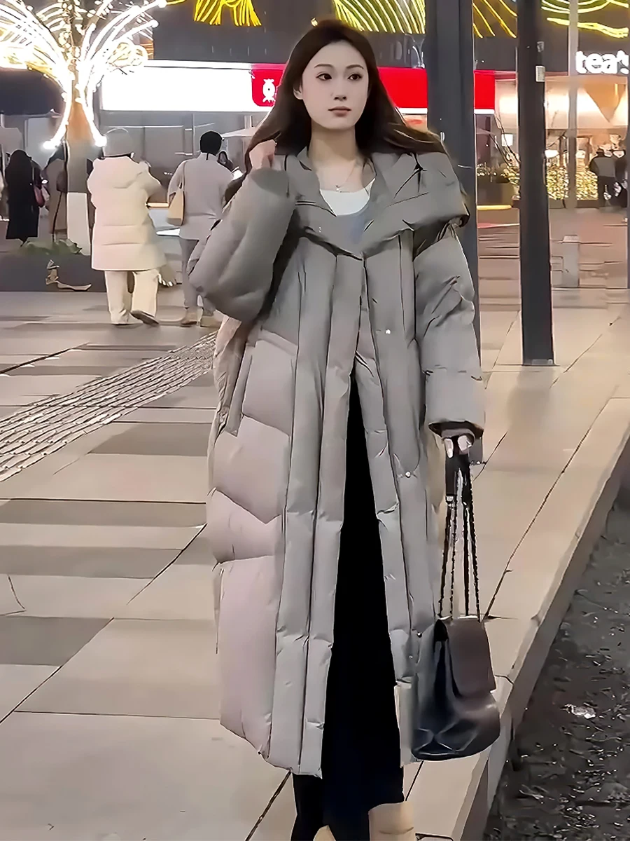 Cappotto Lungo Imbottito in Piuma d'Oca Bianca per Donna, Giacca Calda e Sottile, Novità Invernale con Cappuccio Incluso