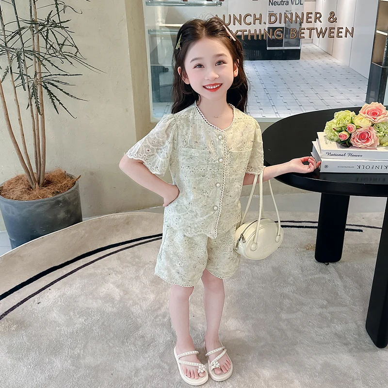 

Summer Baby Girls Clothing Sets Children Short Sleeved Shirt Shorts 2 Pieces Suit Kids Floral Lace Princess Dress Inafnt Outfits