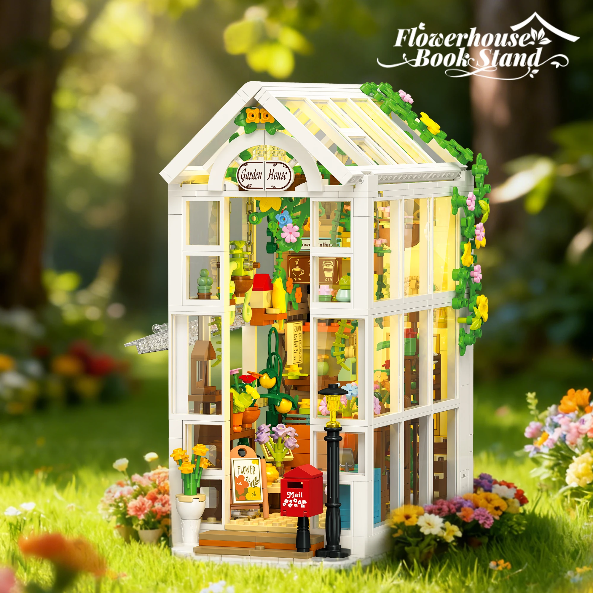 

919pcs Greenhouse Flower House Bookend Assembly JJ9231 Toy Display Blocks Building Set for Kids Educational And Creative Play