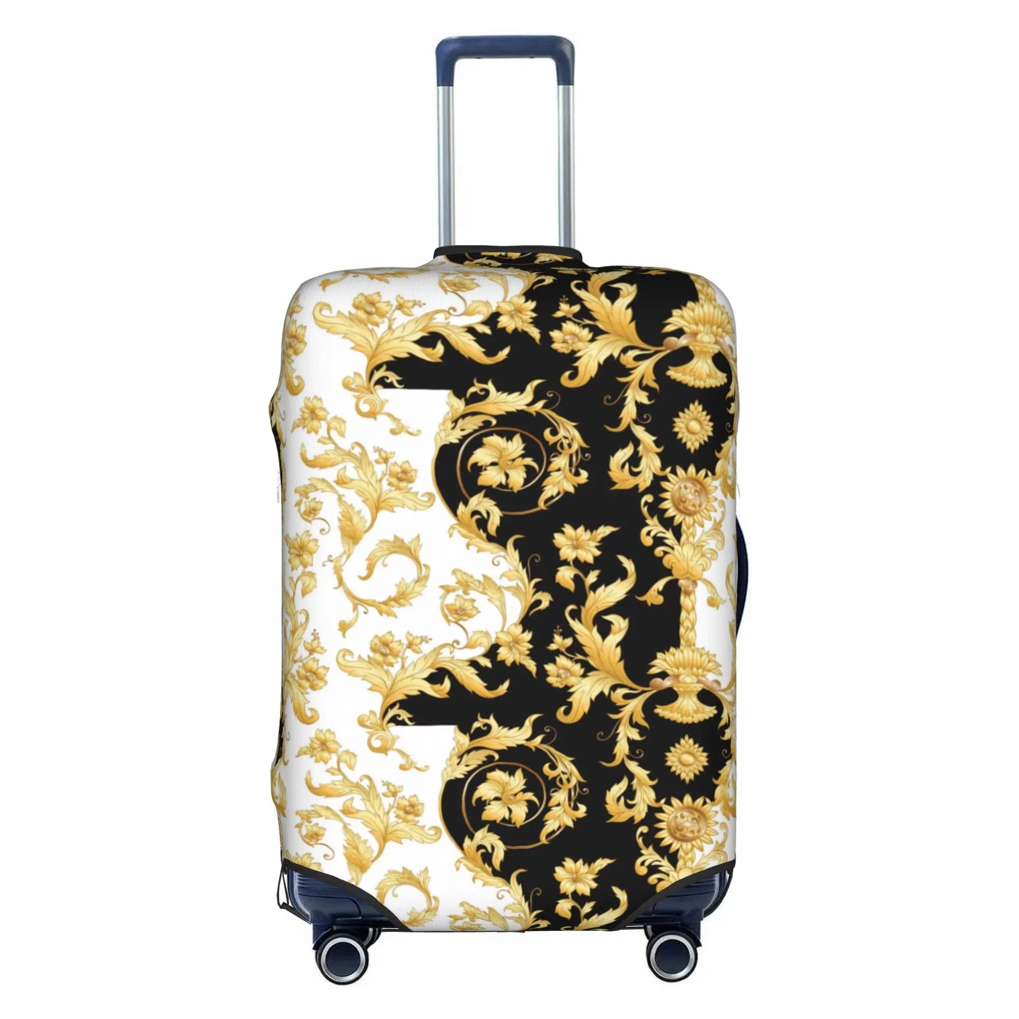 Vintage Golden Floral Baroque Print Luggage Cover Elastic Suitcase Protector Dustproof Anti Scratch Travel