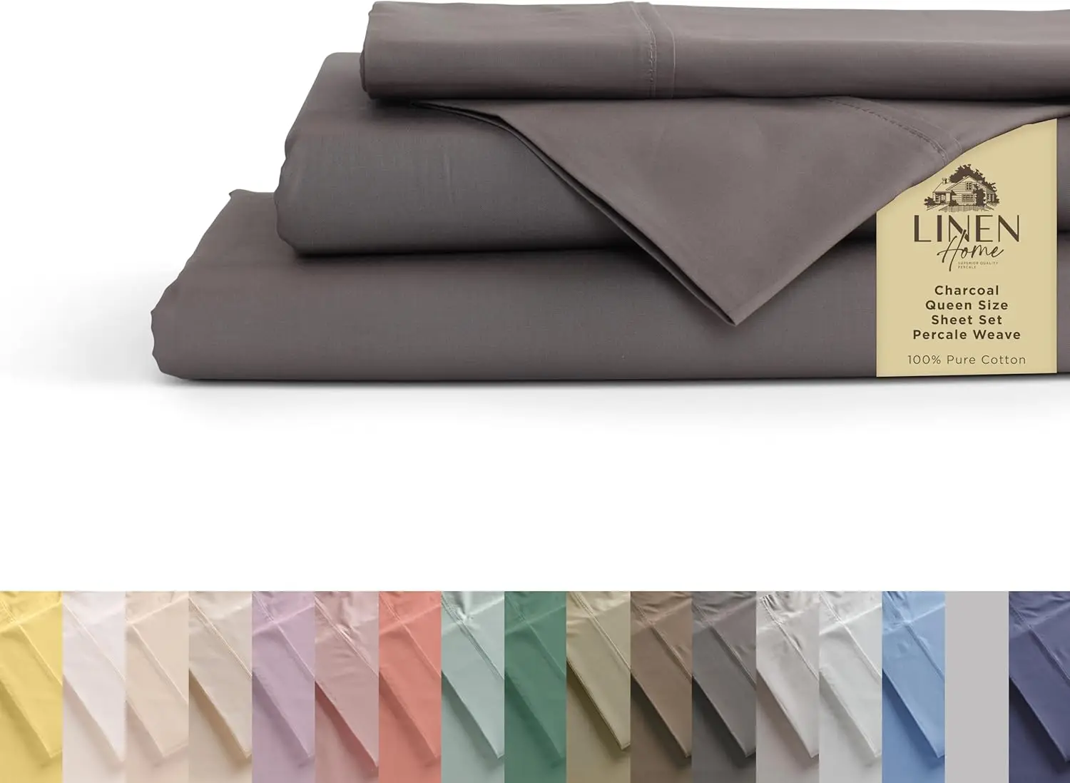 

Queen Size 100% Cotton Percale Sheet Set, 4-Piece Deep Pocket Bed Linen with Flat and Fitted Sheet and 2 Pillowcases