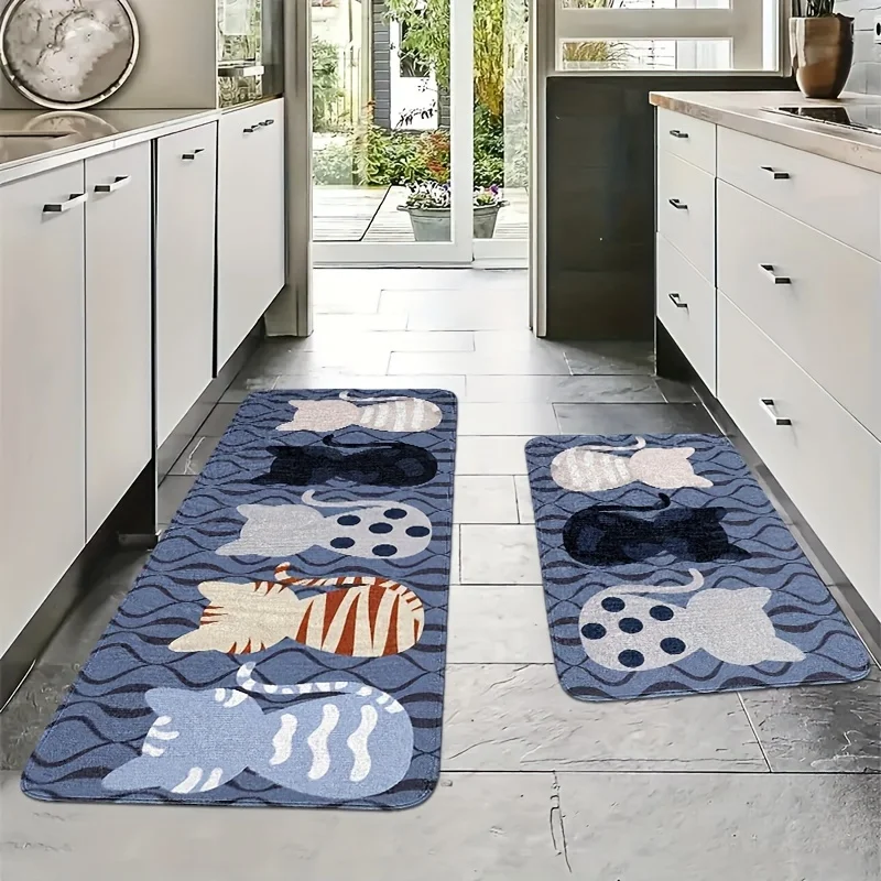 VIKAMA على الطراز الأمريكي الرجعية الكرتون الحيوان المطبخ الكلمة حصيرة، ماصة للماء ومقاومة للبقع البساط إكسسوارات ديكور المنزل