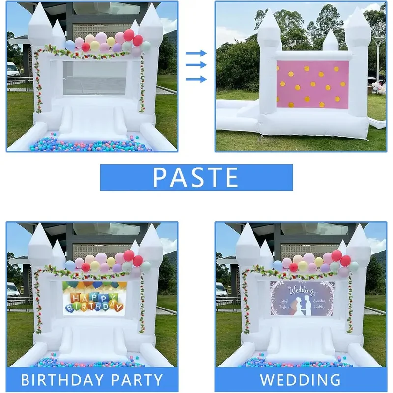 White Bounce House PVC Professional Inflatable Jumping Bouncy Castle Bouncer เด็กเด้งสําหรับงานแต่งงานพร้อมเครื่องเป่าลม