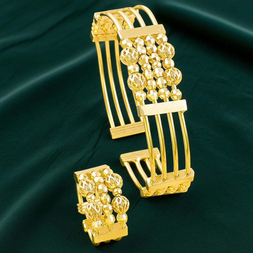 

Copper Bracelet Ring Set for Women Luxury Middle East Dubai Bride Arabic Fashion Jewelry Set For Party Wedding Jewelry Gifts