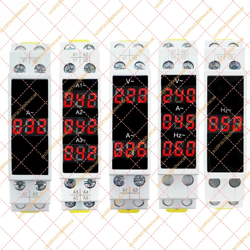 LED Mini DIN Rail Digital Display Ammeter Voltmeter Frequency Meter AC 80-500V 1-100A