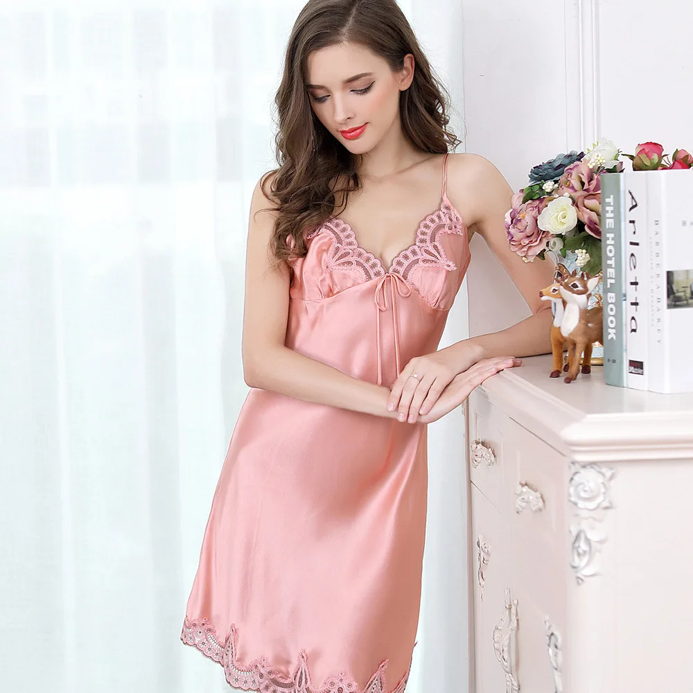 Manufacturer High Quality Mulberry Silk Pajamas Washable 100% Silk nightgown customized Soft Luxury sexy Silk Night Dress