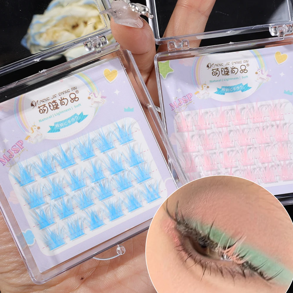 Pink/White/Blue/Purple Manga Faux Mink Lashes Reusable Individual False Eyelashes Natural Fluffy Makeup Tools Extension Lashes