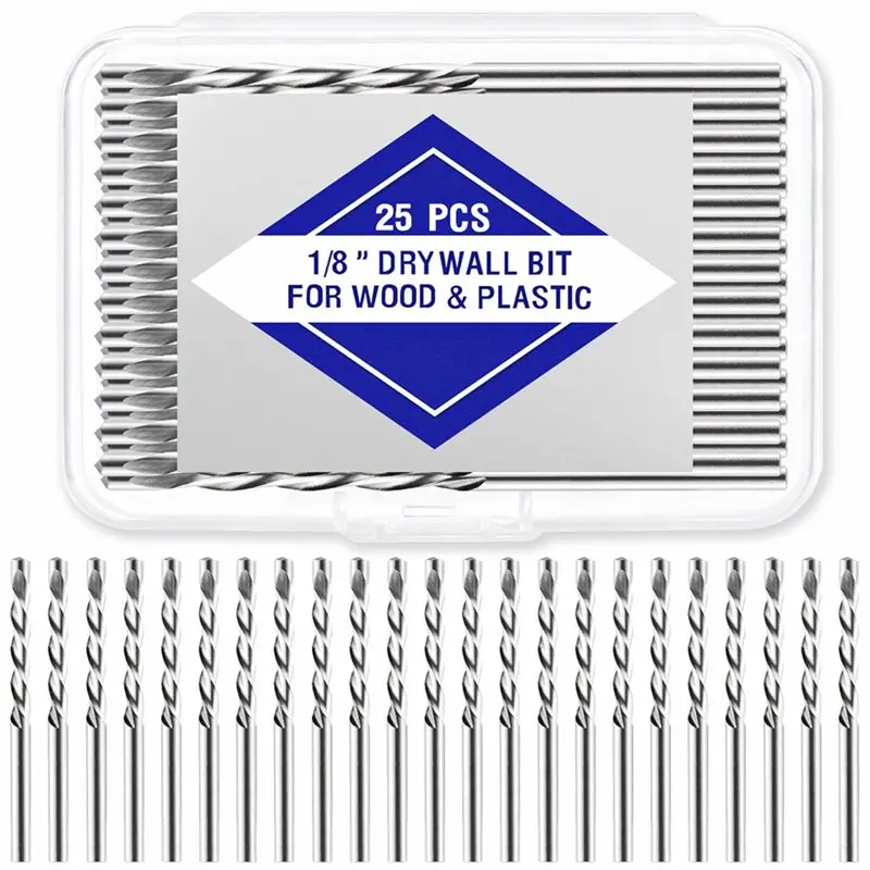 

【NOW SAVE】Cutting Bits 25 Pcs Drywall 1/8 Inch Spiral Saw Tip Steel For Gypsum Board Cut Out Bit