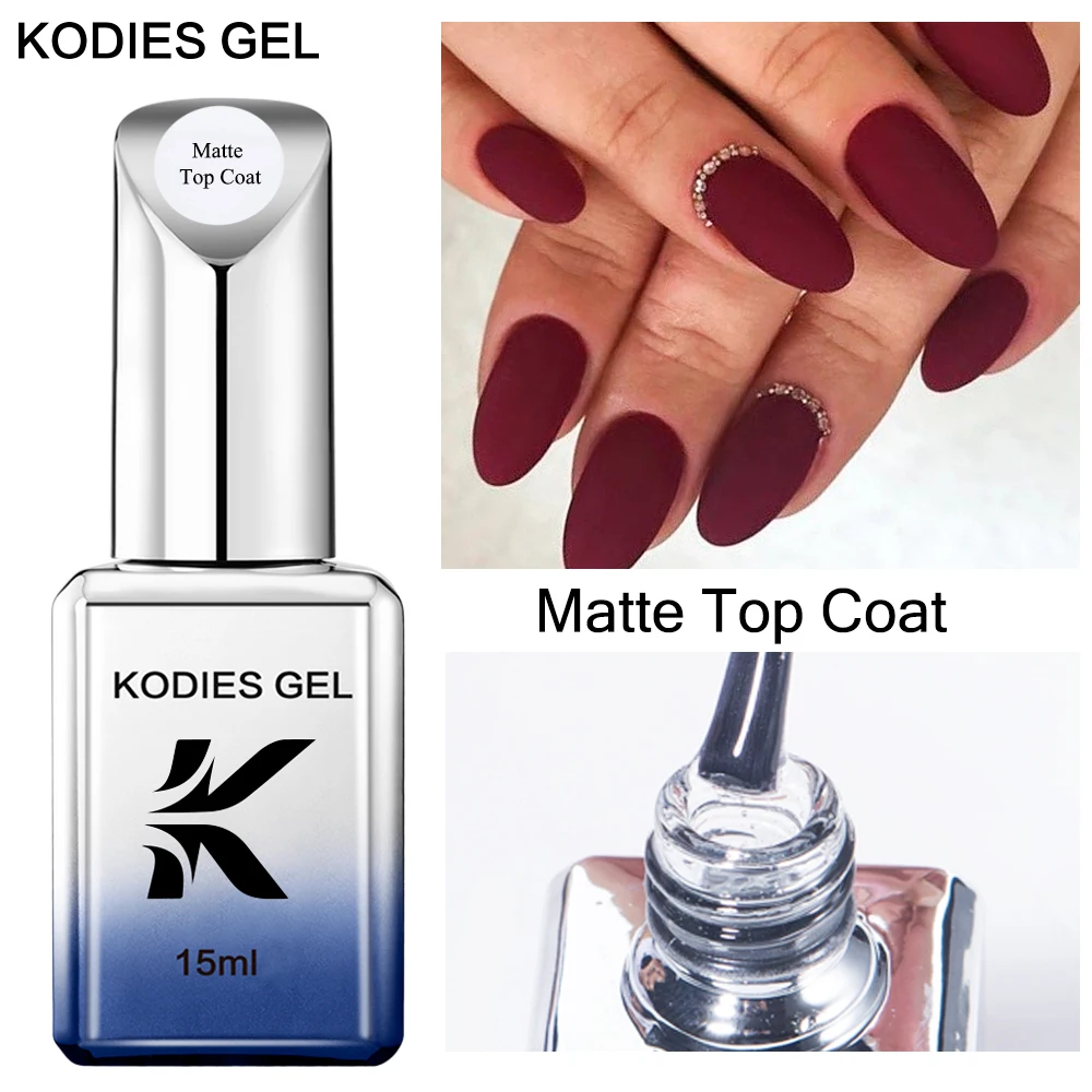 KODIES GEL Matte Top Coat No Wipe UV Nail Gel Polish 15ML Strong Velvet Mat Topcoat Finish Sealer Gellak for Manicure Nails Art