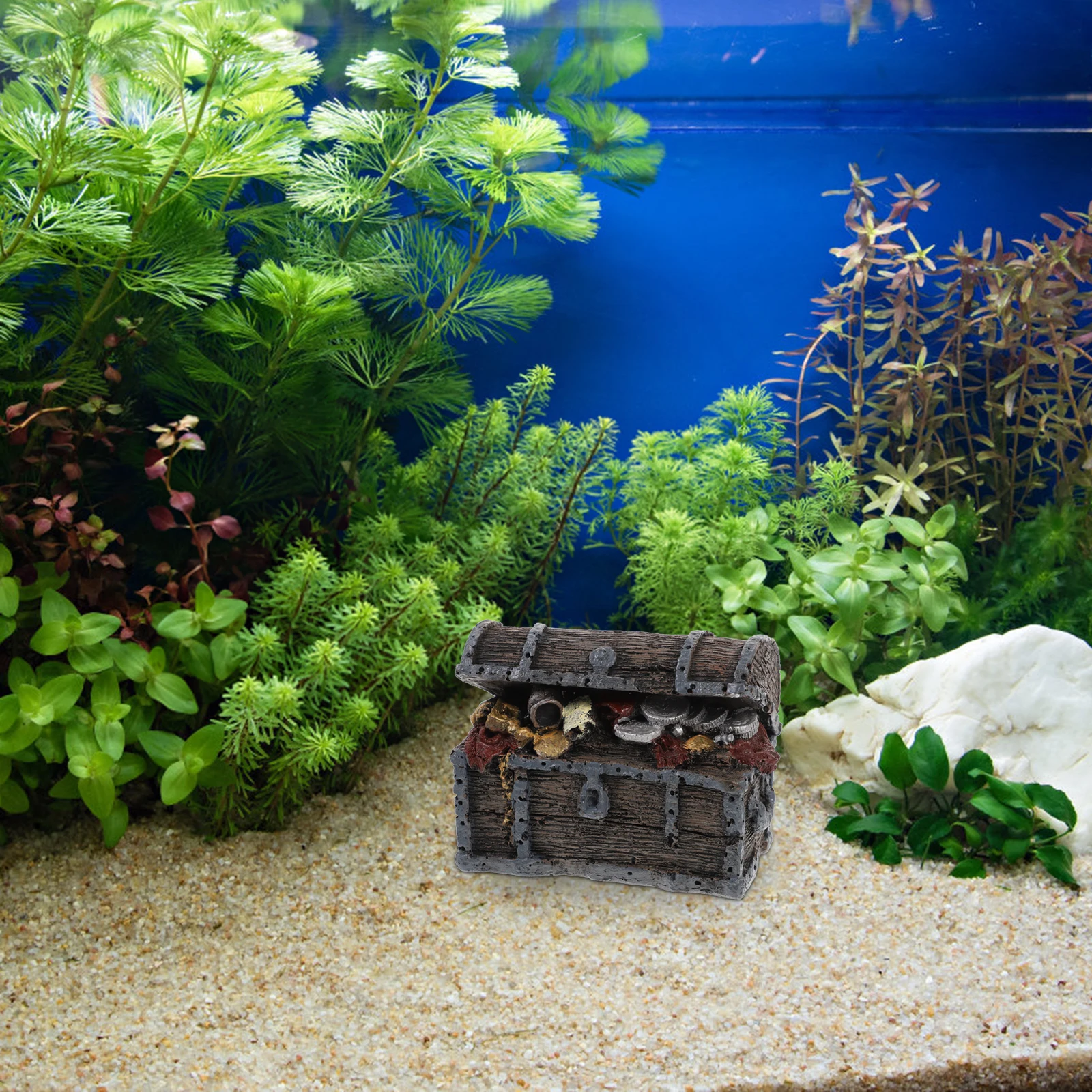 

Resin Aquarium Adornment Treasure Chest Decor Small Lightweight Fish Tank naments Pine Decorative Tropical Pets Supply