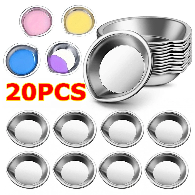 Stainless Steel Paint Palette Set 5/10/20pcs Round Mixing Trays with Pouring Spout Durable Artist Watercolor Metal Art Supplies