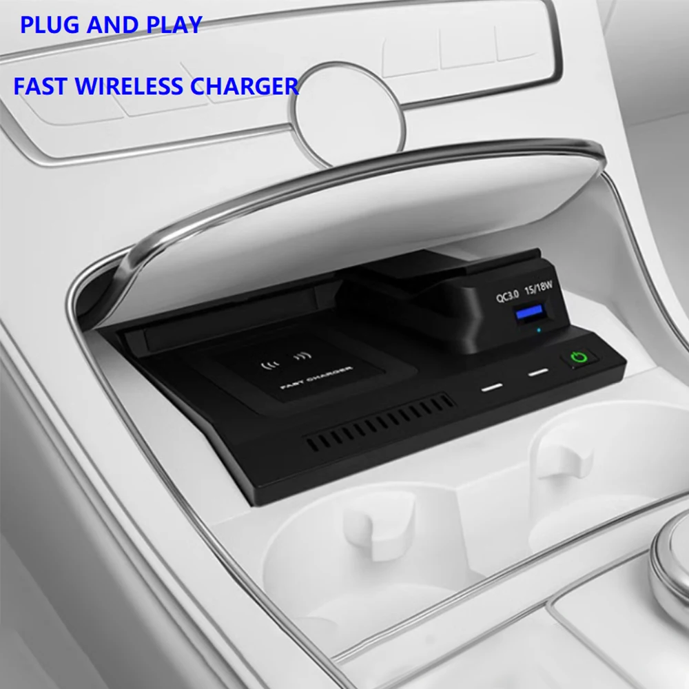 

15W Car wireless charger For Mercedes Benz AMG W205 C43 C63 GLC43 GLC63 X253 C/GLC phone charging Holder usb adapter interior