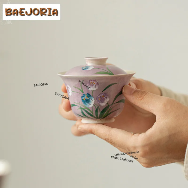 

100ml Hand-painted Tulip Gaiwan Traditional Tea Tureen Tea Bowl With Lid Kit Tea Maker Cover Bowl For Tea Accessories Collection