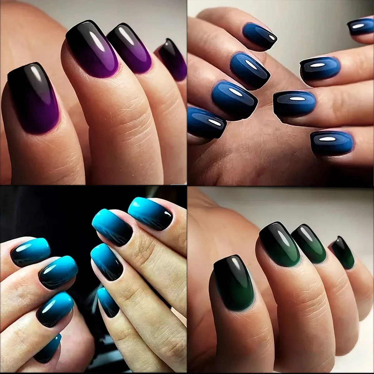 

24pcs Gradient Black Short Square Press on Nails Acrylic Fake Nails with Ombre Designs Full Cover False Nail Tips Stick on Nails