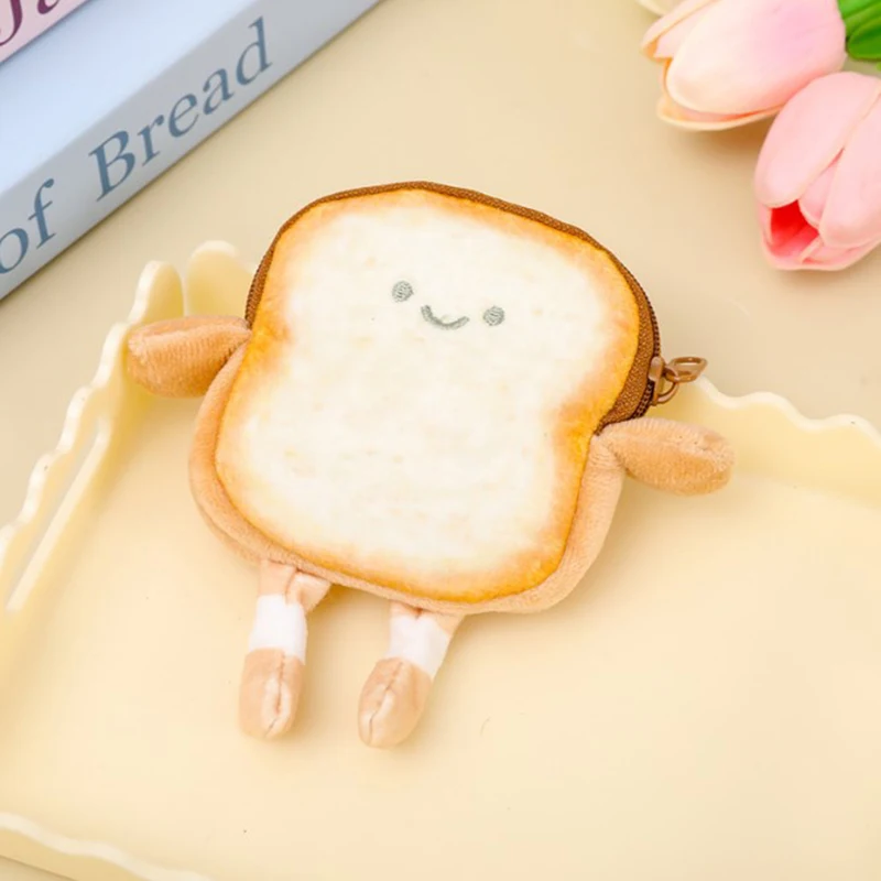 

Kawaii Toast Plush Coin Purse Creative Cute Bread Coin Pouch Mini Wallet Card Holder Keyring Earphone Bags Pendant New