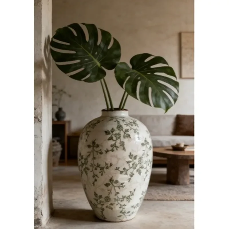 for American Retro Flower Ceramic Vase Ice Crack Glaze Hydroponic Arrangement Ornament New Chinese Style Home Study Soft
