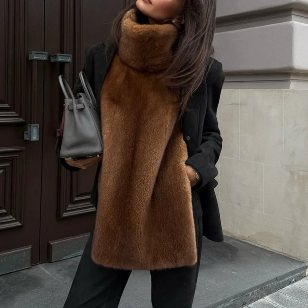 Kamizelka futrzana z wysokim kołnierzem w jednolitym kolorze, damska, wygodna, ciepła odzież wierzchnia, moda w stylu europejsko-amerykańskim.