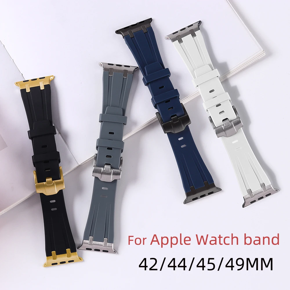 

Ремешок силиконовый для Apple Watch Band 49 мм 45 мм 41 мм 44 мм, спортивный браслет Correa IWatch Series 9 8 Ultra 7 6, резиновый браслет для наручных часов