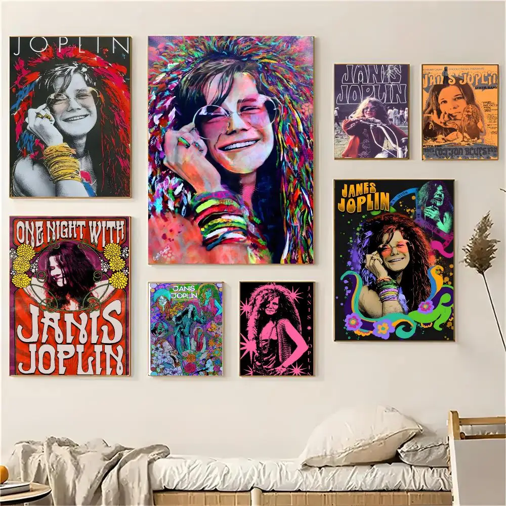 Janis Joplin Singer Vintage Rock Poster Self-adhesive Decal Living Room Bedroom Party Bar Decor Moisture-proof Fade-resistant HD
