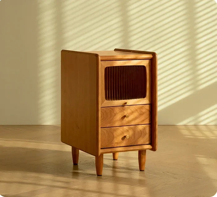 Simple solid wood bedside table with narrow shape and small size Bedroom storage cabinet