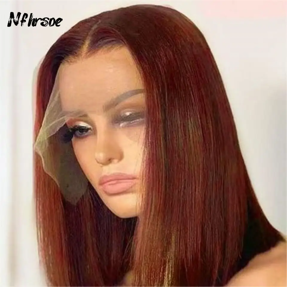 

High Quality Brazilian Human Hair Wig Red Brown Straight Short Bob Transparent 13x4 Lace Frontal Wigs Colored Cosplay For Women