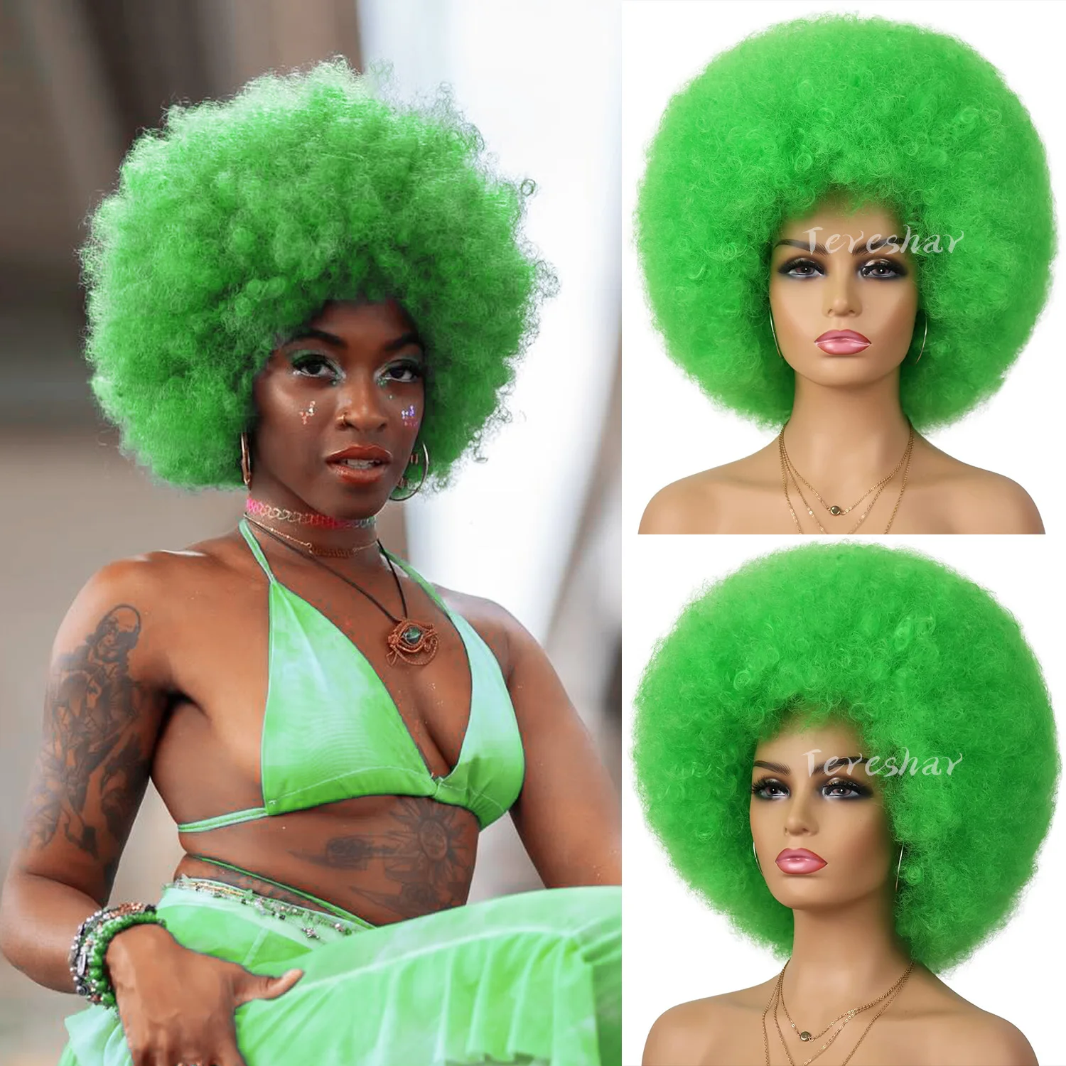 

Synthetic Afro Wig and Costume Halloween Wig for black Women Short Afro Puff Kinky Curly Wigs and Heat Resistant Bouncy Wigs