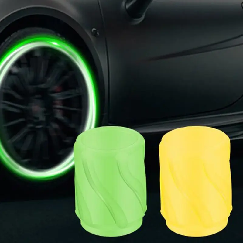 Glow In The Dark Tire Valve Caps 4x Fluorescent Motorcycle Tire Valve Caps Decoration Accessories Tire Air Caps Cover Wheel