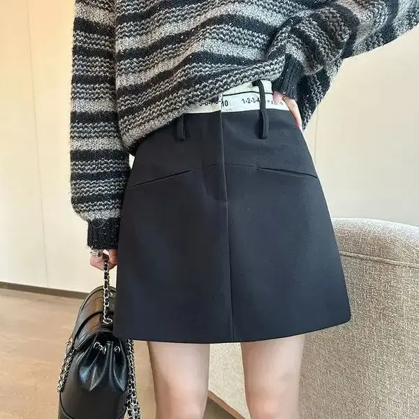 

Contrast High Waist Skirt High Waist Korean Version Elegant Temper Office Ladies A-Line Skirt Fashion Spring Pure Simple Lovely