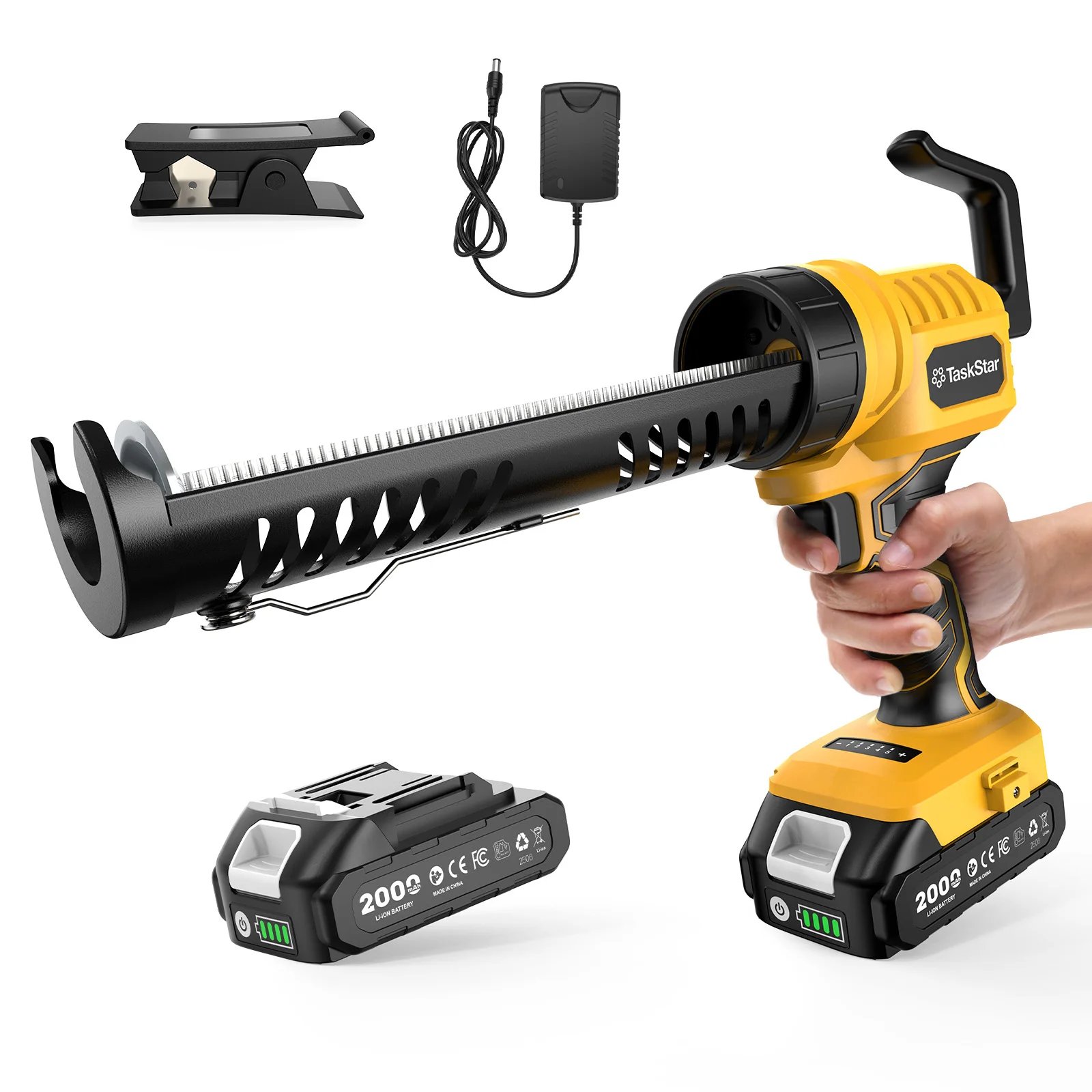 

TaskStar Cordless Caulking Gun Electric Silicone Adhesive caulk Gun 10oz/300ml Anti-Drip 4 Speeds with 2Ah Battery and Charger