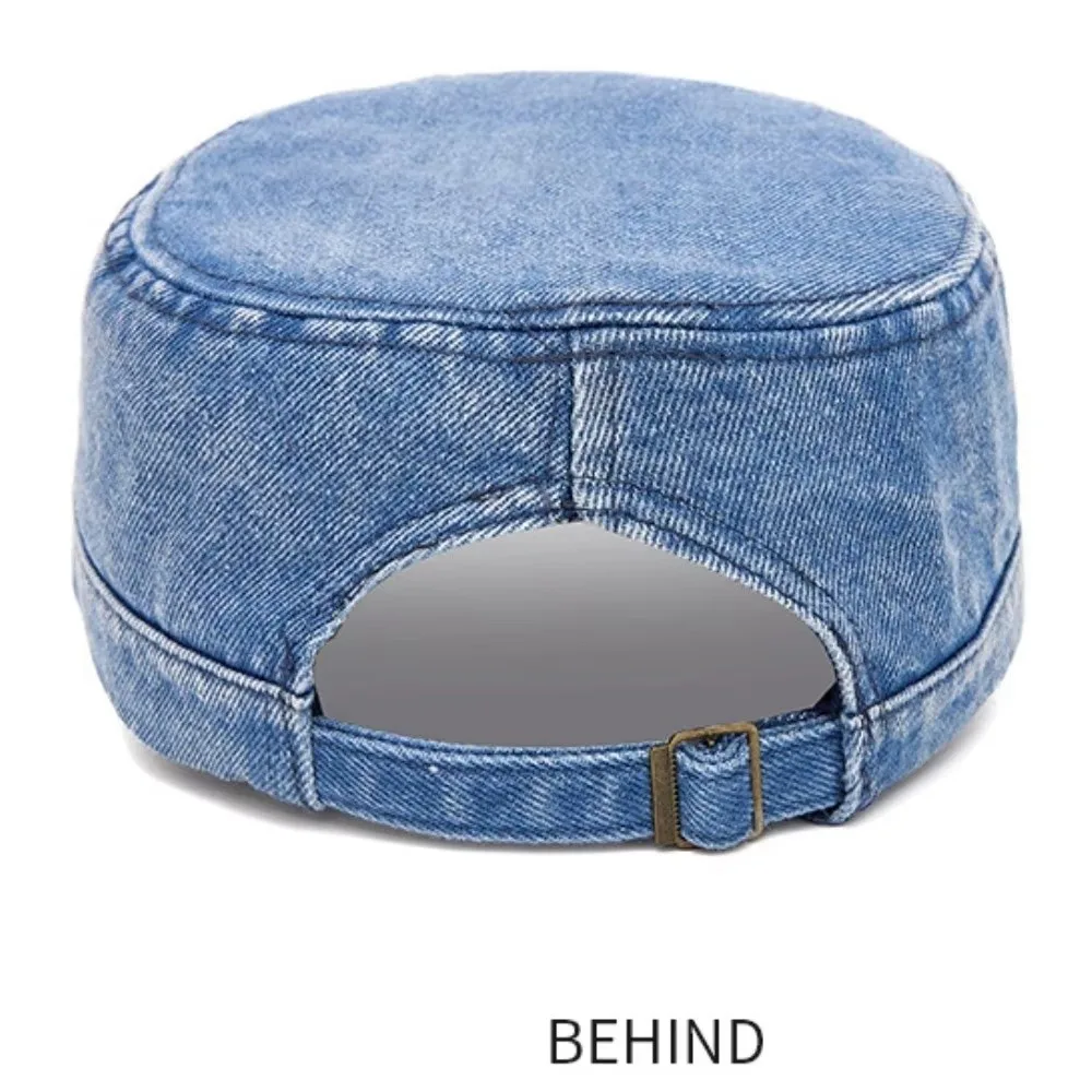 Practical Cotton Material Baseball Cap Adjustable Size Unisex Fit Cadet Cap Denim Fabric Visor Design Flat Top Cap All Seasons