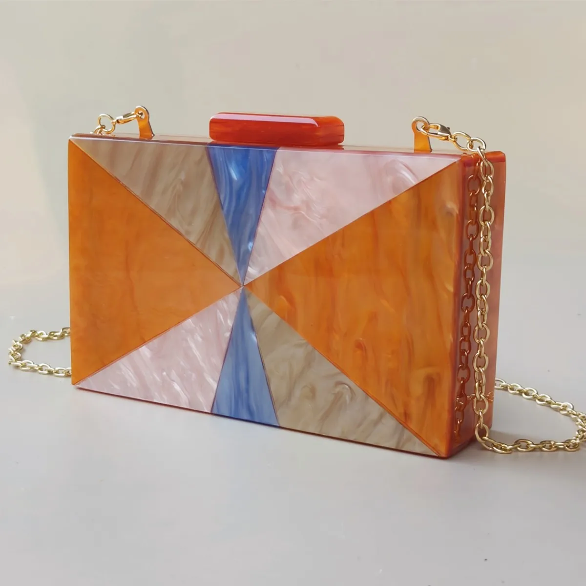 Pearl Orange Triangle Striped Acrylic Box Evening Clutch Bags Women Luxury Gorgeous Mini Flap Purses And Handbags Wedding Party