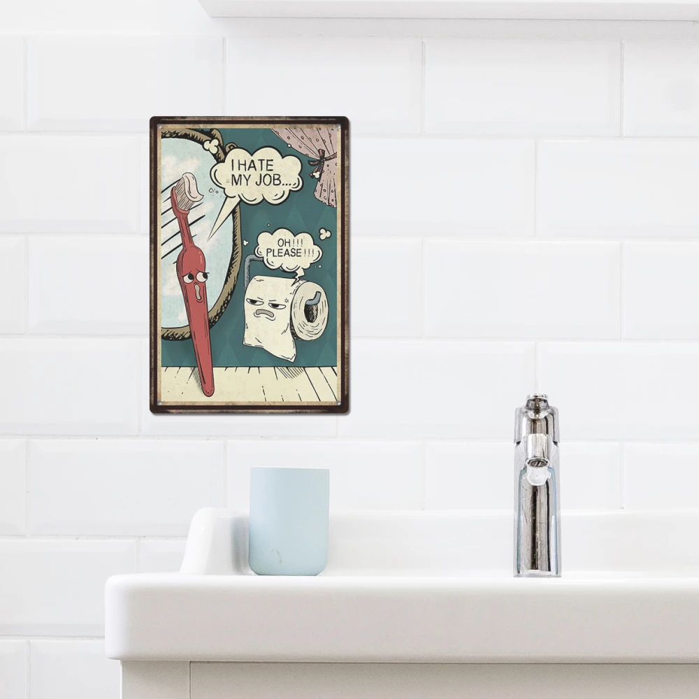 Putuo Decorative Vintage Metal Bathroom Sign, Humorous Bathroom Quotes, Home Bathroom Wall Art, Dimensions: 7.8 X 29.97cm