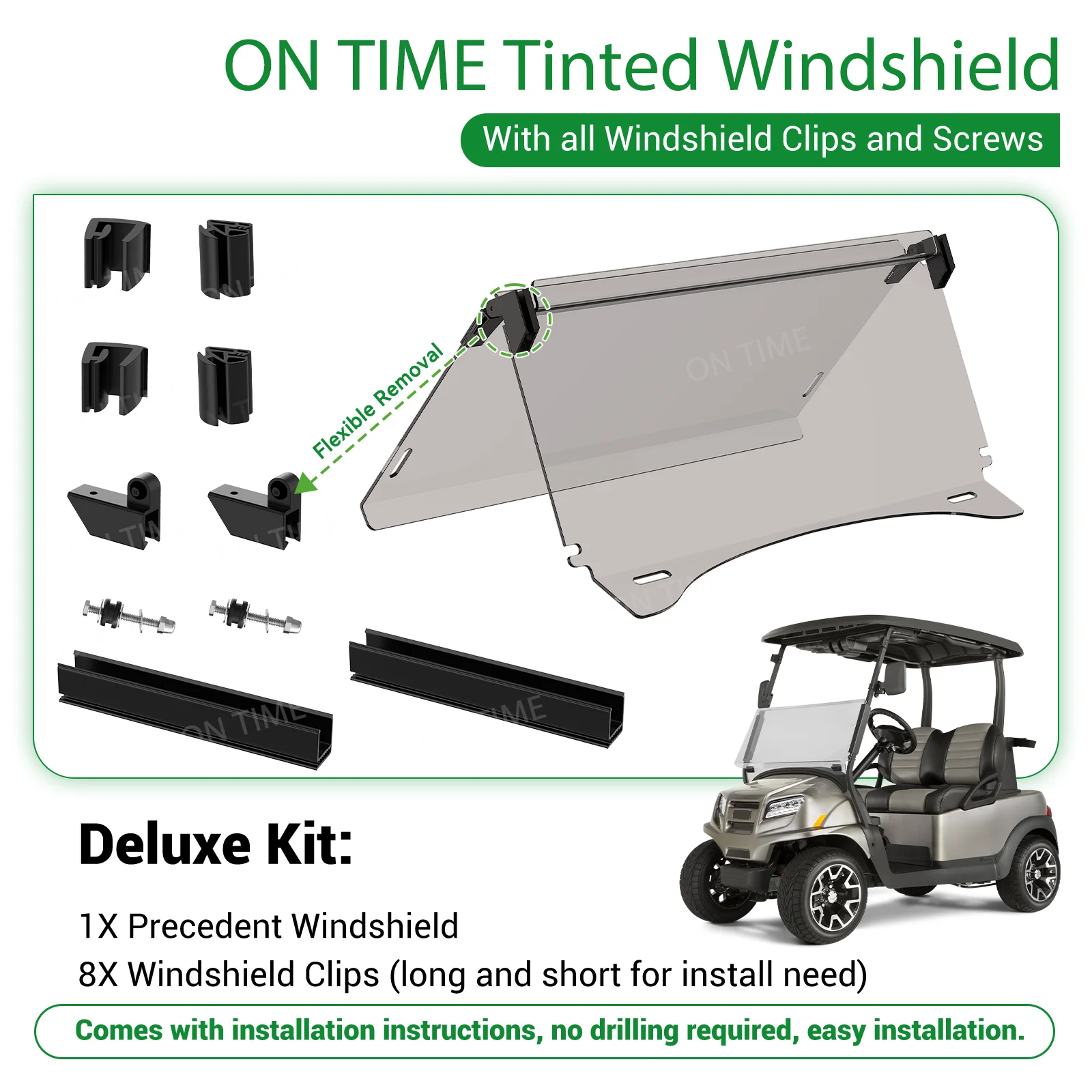 Golf Cart Clear/Tinted Windshield For Club Car Precedent Tempo Onward 2004-UP PC Fold Down Windshield Non-Friable #102525101 3