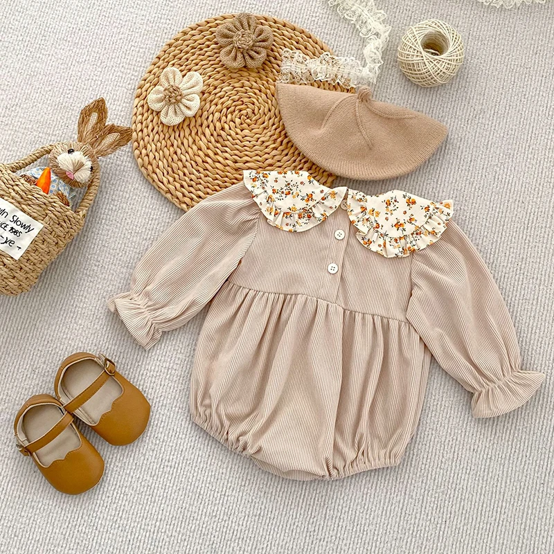 Frühling Vintage Neugeborenen Baby Mädchen Strampler Cord Baby Strampler Infant Floral Body Kleinkind Onepiece Baby Kleidung – Detail 2