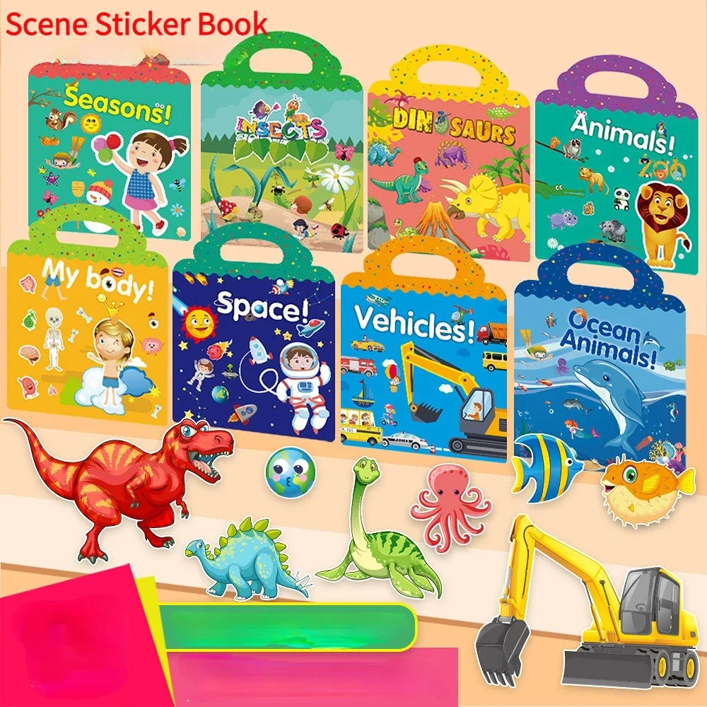 Kids Reusable Sticker Book Multiple Scenarios Cartoon DIY Puzzle Educational Cognition Learning Toys for Child Age 2-4 Gift 2025