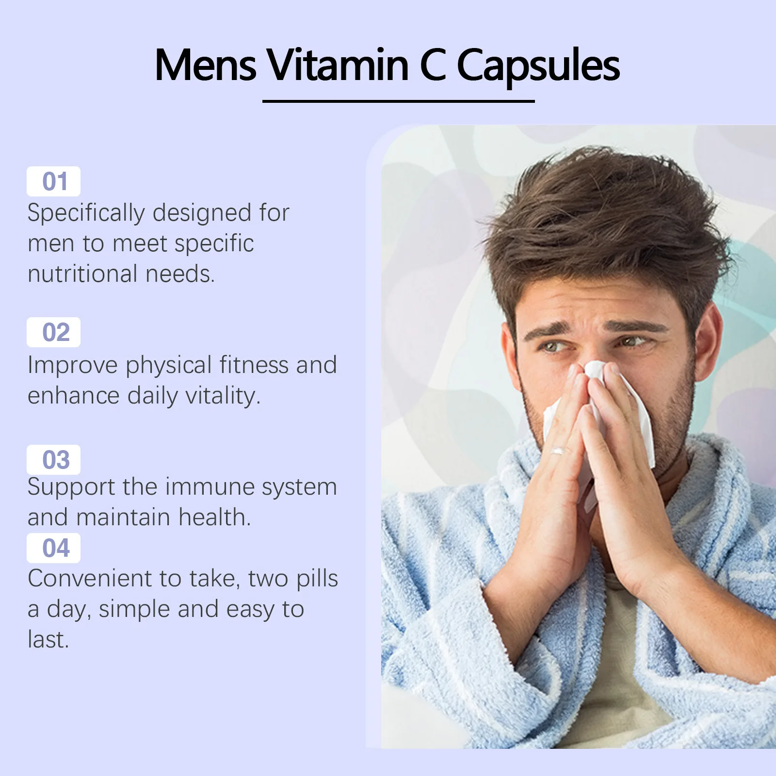 120-600Pills Men Vitamin C Capsules Supplemental Nutrition Immune System Health Skin & Hair Care