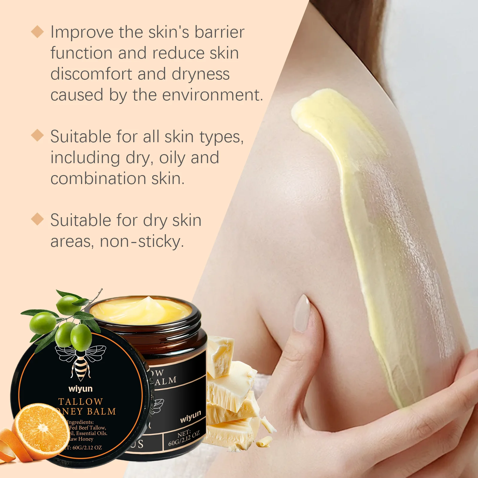 Tallow Honey Cream Glow Hydrating Skin Improve Elasticity Soft ...
