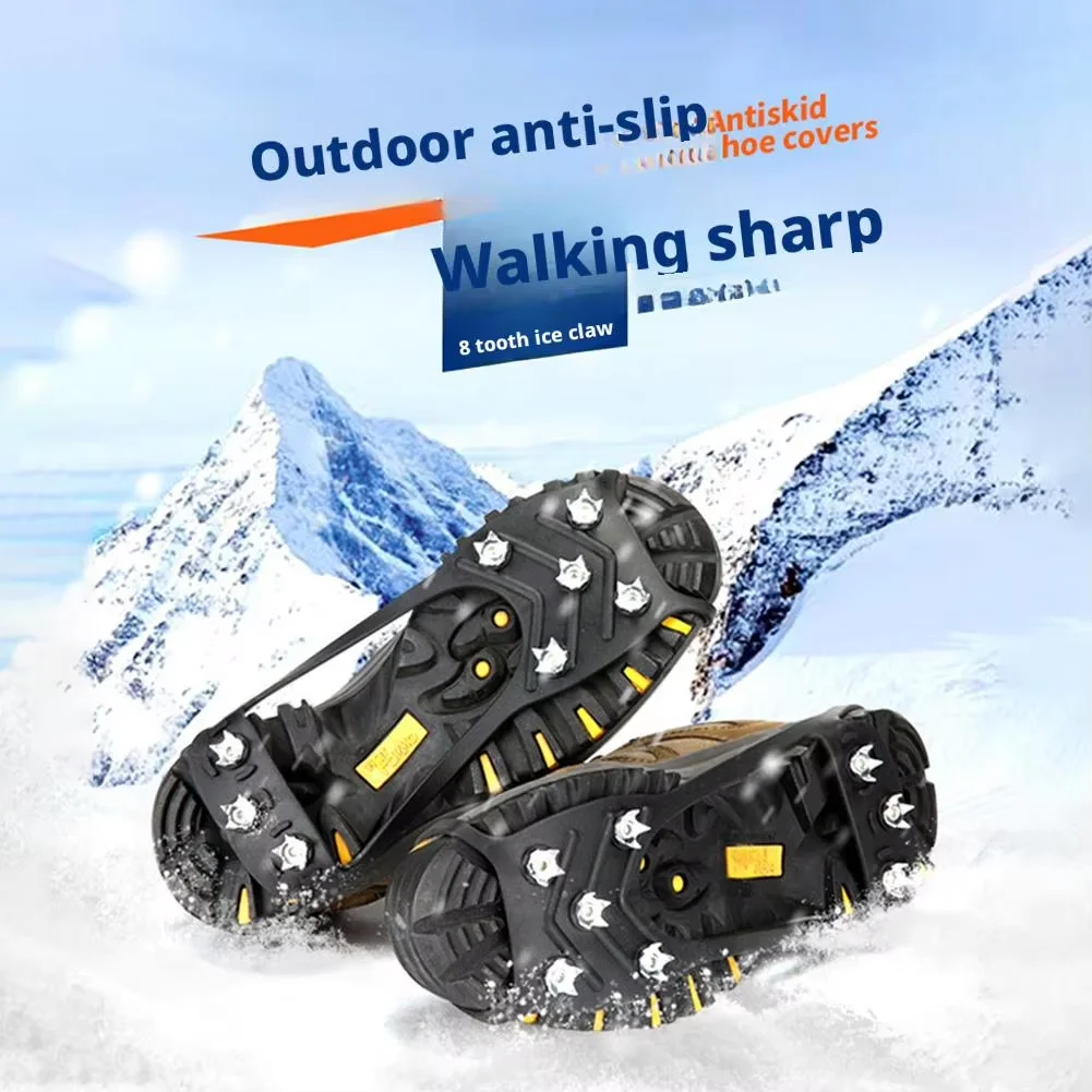 Upgrade 1Pair Climbing Shoe Spikes for Grip Walk Traction Cleats 8-Teeth for Outdoor Enthusiasts Men Women Adults