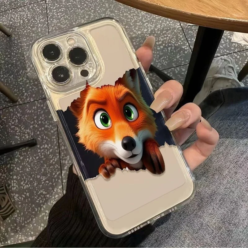 

Anime Cute Cartoon Probe Judnick Phone Case For iPhone 11 12 13 14 15 16 17 Pro Max Plus Air Transparent Earthquake-proof Cover