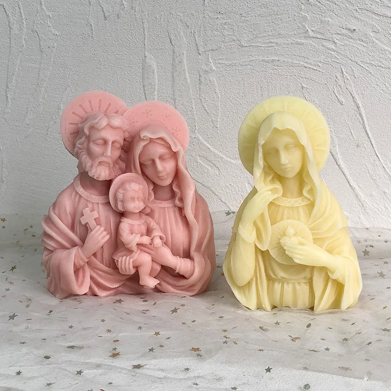 Jesus Cross The Virgin Mary Statue Bust Sculpture Soy Wax Candle Mould Greek Mythology resin mold gypsum mould M767