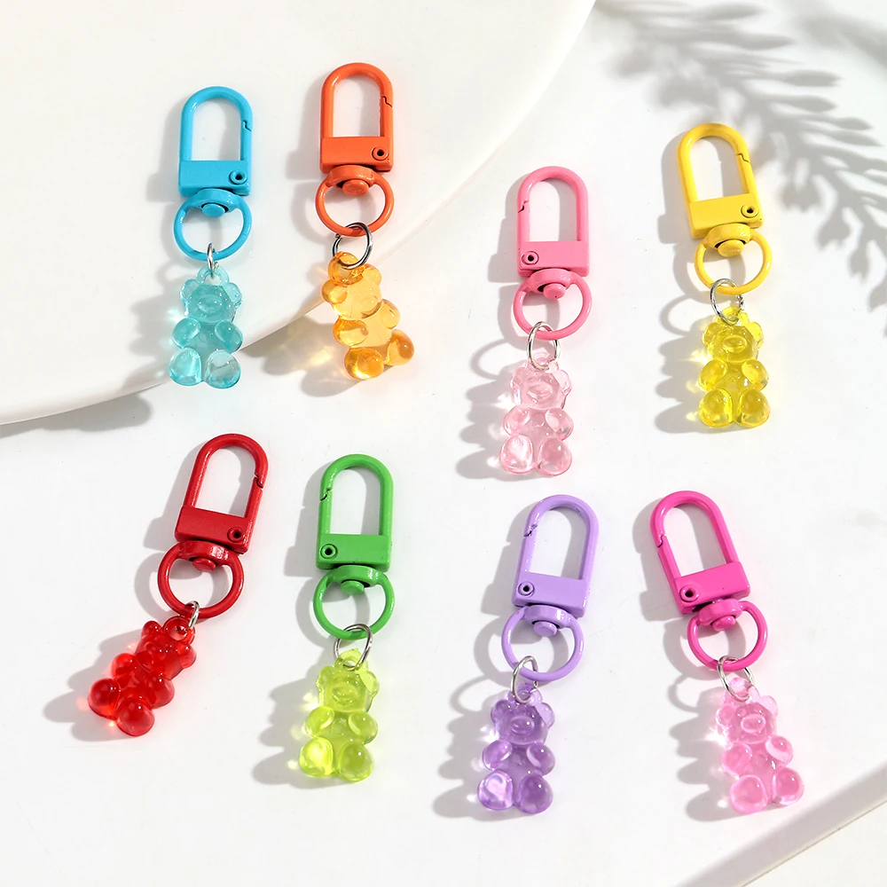 5Pcs Cute Y2K Resin Bear Keychain Key Ring Pendant for Car Key Holder Women Girls Handbag Decor DIY Jewelry Gift