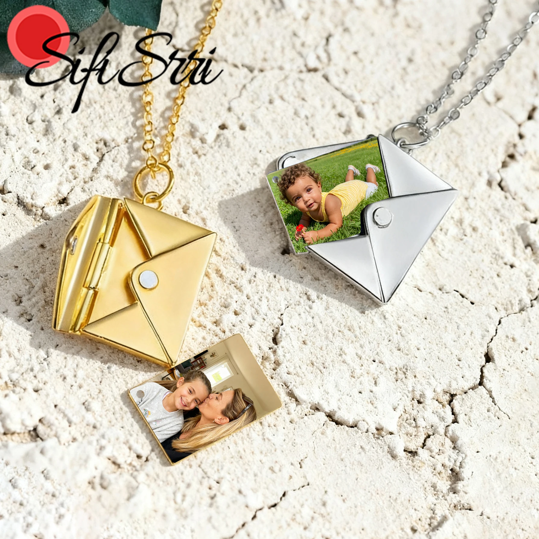 

Ожерелье-кулон Sifisrri с фотографией в конверте для женщин, ювелирные изделия из нержавеющей стали, персонализированная гравировка, секретное сообщение, подарок для пары