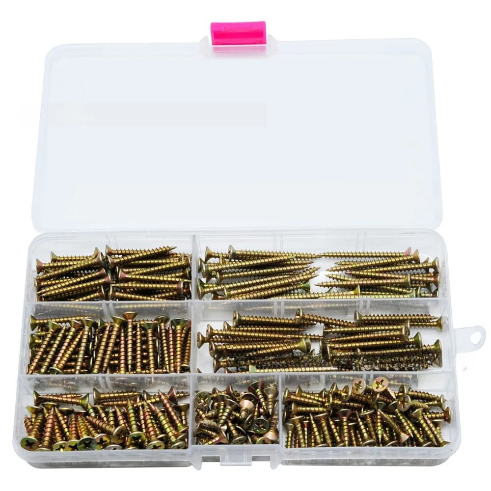 320-個箱入りカラー亜鉛フィリップス平頭セルフタッピングネジゴールデンファイバーボードネイル-m35-詰め合わせ