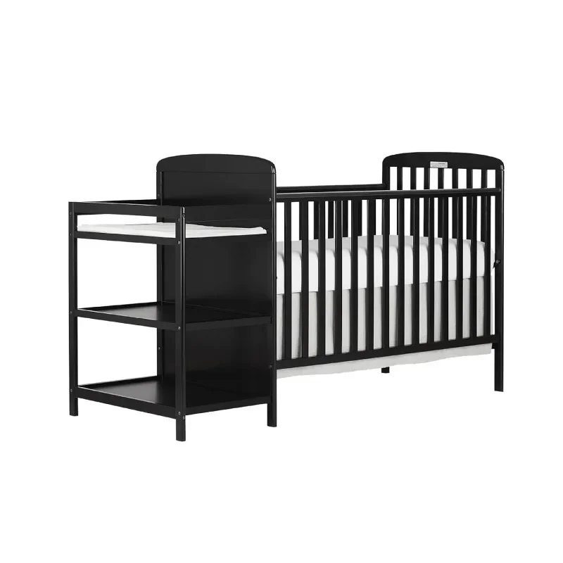 3-in-1 Full-Size Crib and Changing Table Combo in Black,Non-Toxic Finishes,