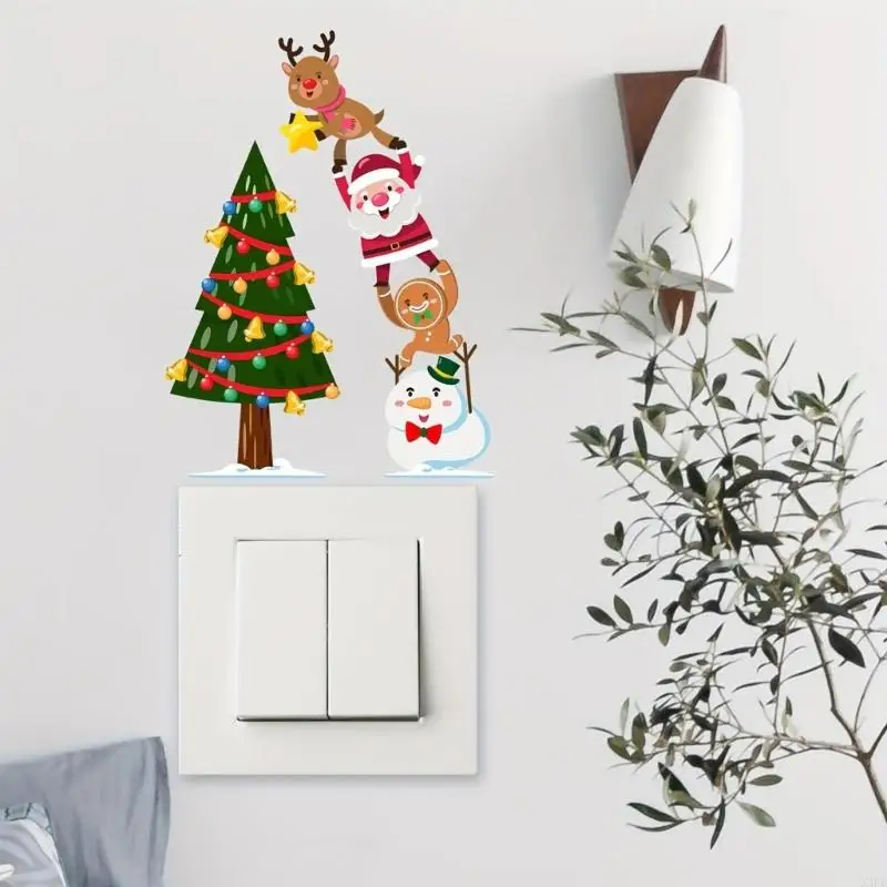 Christmas Santa Reindeer Snowman Light Switches Decal Waterproof Home Decors X3UC