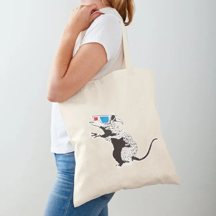 

Banksy Rat with 3D glasses cinema red and blue Graffiti Street art with Banksy signature tag Tote Bag personalized tote