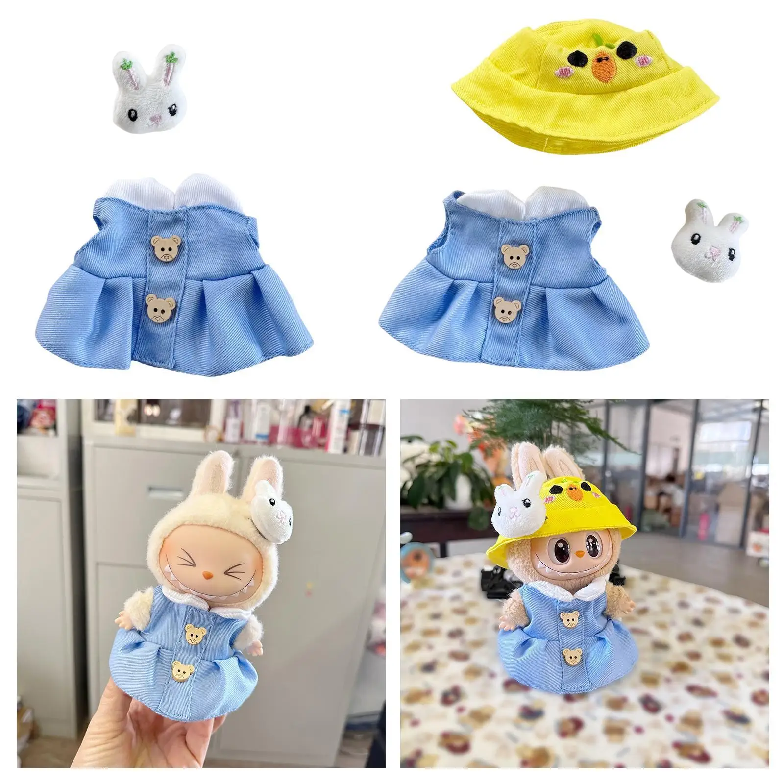 Doll Clothes for 15/17cm Plush Doll Cute Fashion Stuffed Animals Accessories Stuffed Doll Sleeveless Dress Set for Children